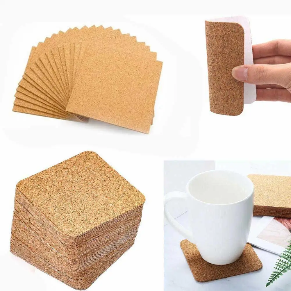 40Pcs Cork Coasters Square Cork Mat Self-adhesive DIY Backing Sheet For Home Bar Natural Wine Drink Tea Coffee Coaster