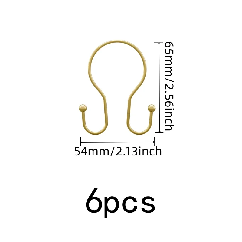 6 pcs Gold Iron Double Ear Shower Curtain Rings, Smooth Sliding, Fits Various Bathroom Shower Rods, Easy to Install