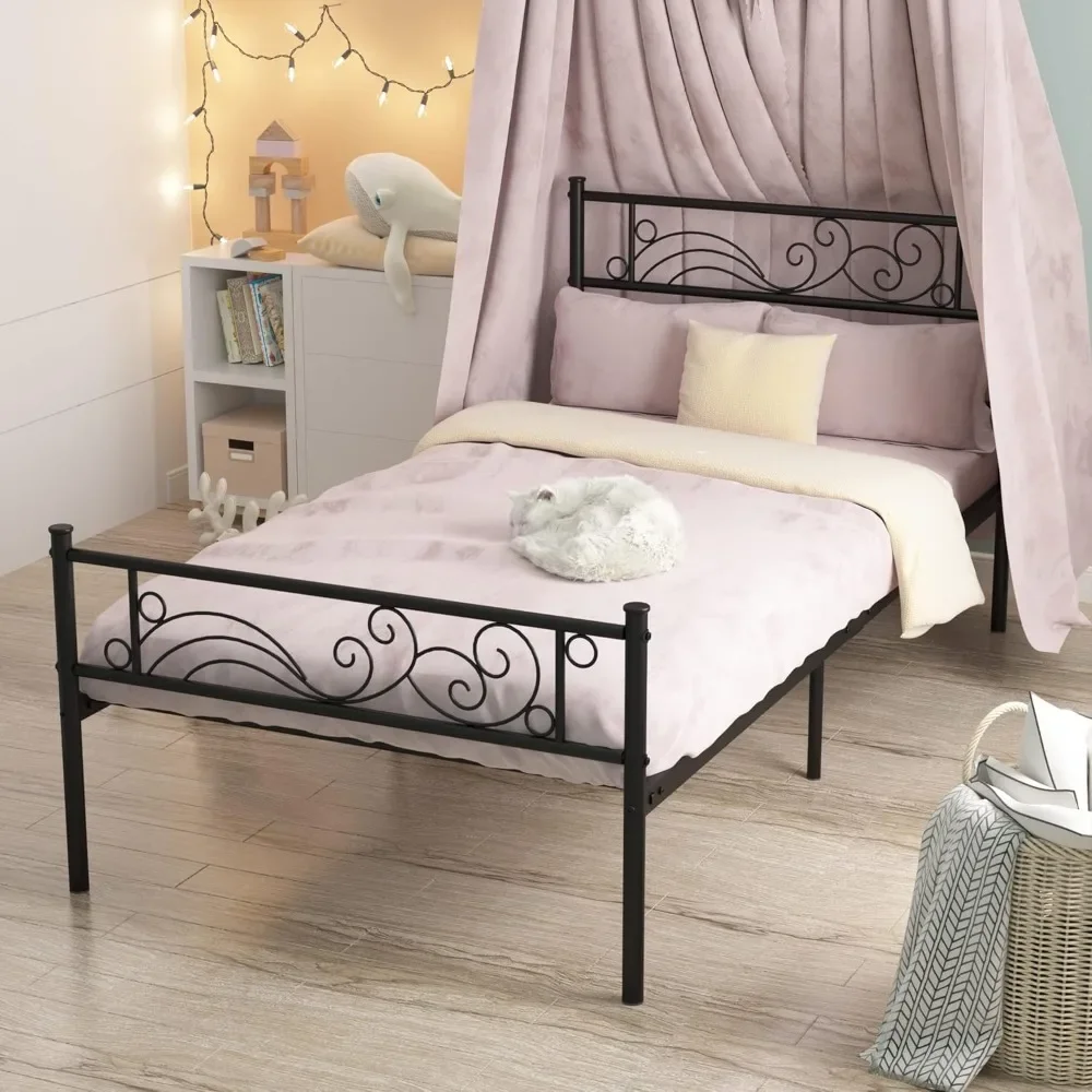 

Metal Bed Frame Twin with Bed Storage,No Box Spring Needed,Heavy Duty Steel Slats Support