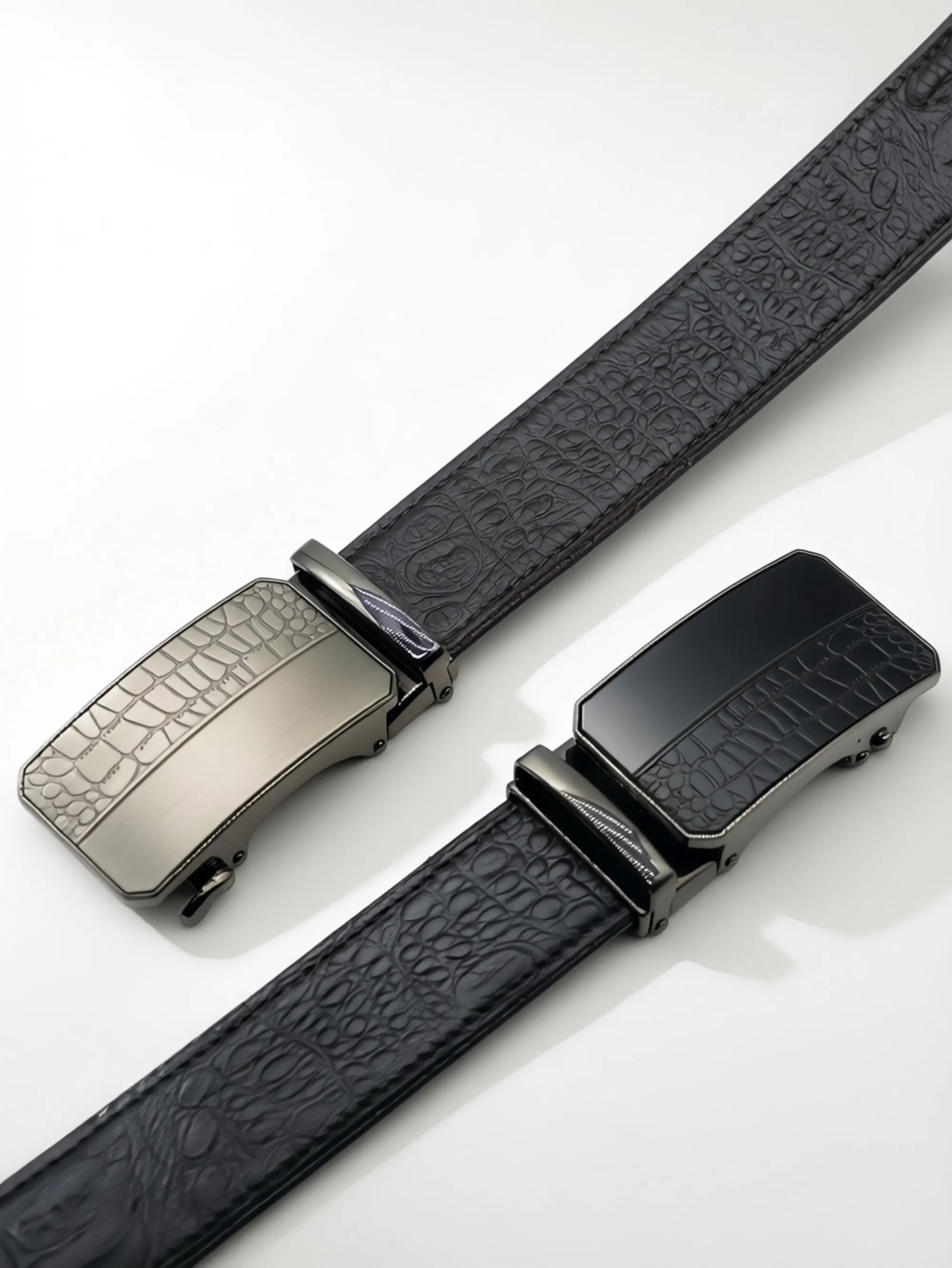 Men‘s Genuine Leather Belt Crocodile Texture Automatic Buckle Business Casual Dress Belt for Men Gift Box