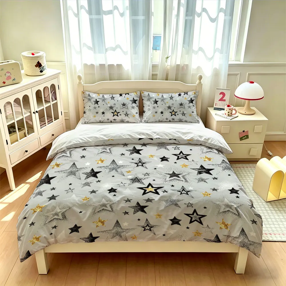 3pcs Colored Star Coreless Duvet Cover Cooling Summer Lightweight Bedding Set Multi Size Bedding Decoration Machine Washable
