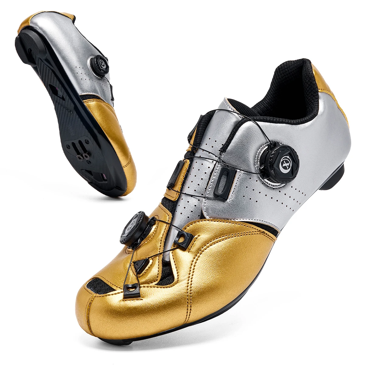 Zapatillas de Ciclismo Nuevas 2026 para Hombre y Mujer, Zapatillas de Ciclismo de Carretera con Bloqueo, Zapatillas de Ciclismo de Suela Dura, Zapatillas de Pareja con Suela de Goma, Color Dorado
