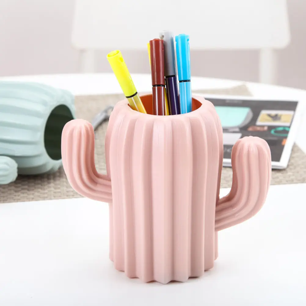 3Pcs Cactus Shaped Pen Holder Desktop Vase Pe Material Creative Desk Organizer for Pens Pencils Rulers Highlighters Home Office
