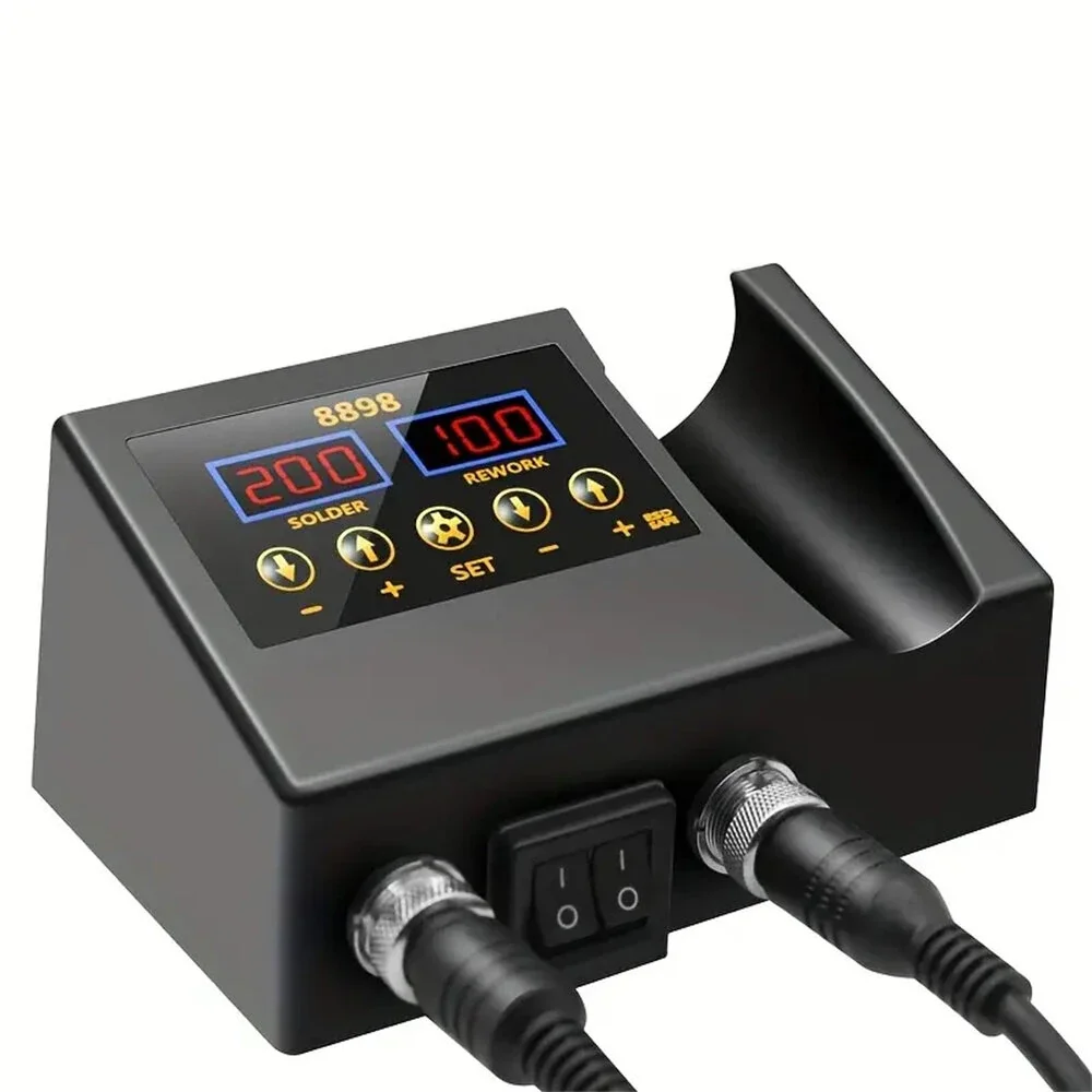 2 in 1 SMDはんだ付けステーション ホットエアガン 100-700W デュアルLCDディスプレイ 100 ° C-480型 ° C温度調節式リワーク修理ツール