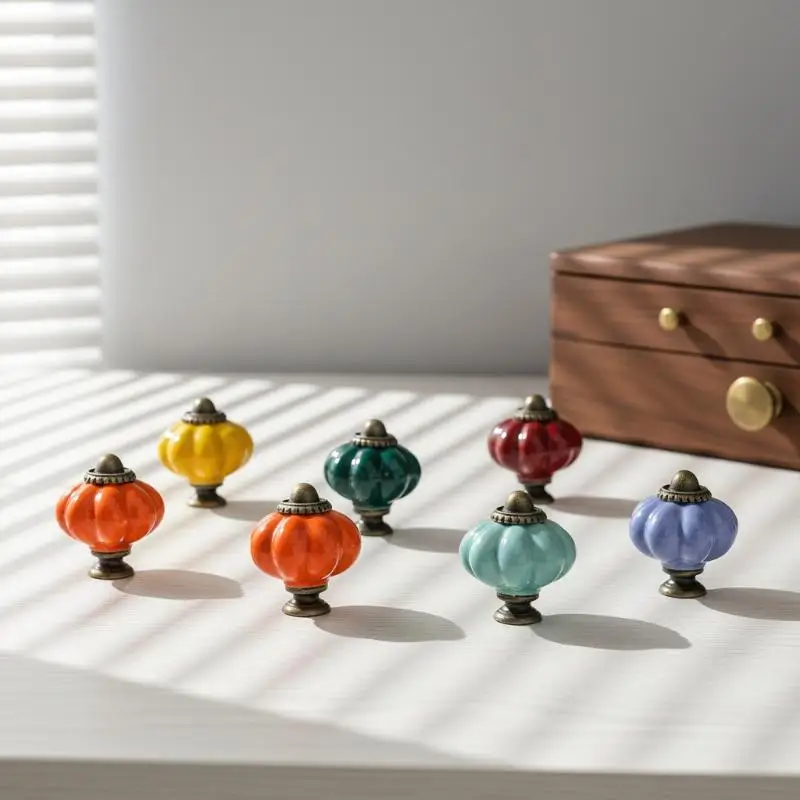 1Pcs European Style Vintage Ceramic Pumpkin Drawer Knob Single Hole for Bathroom Vanity Cupboard Furniture Handle