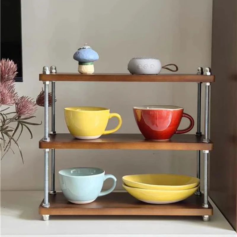 

Vintage Solid Wood Coffee Cup Organizer - Tea Set Mug Holder, Rustic Kitchen Counter Sideboard Display Shelf for Glassware