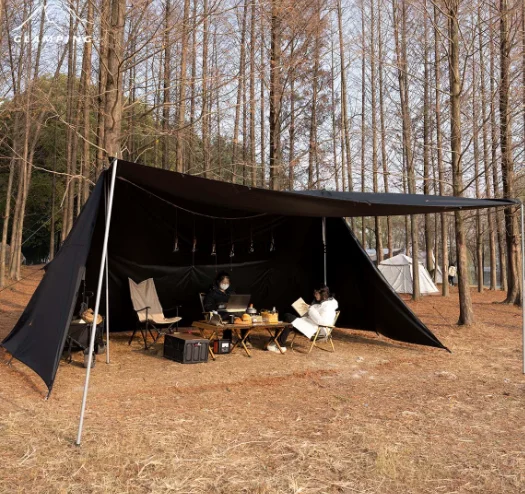9M×5M Double‑Peak A‑Frame Dome Canopy Tent, Black Rubber Coated Sunscreen Large Outdoor Camping Site Sunshade