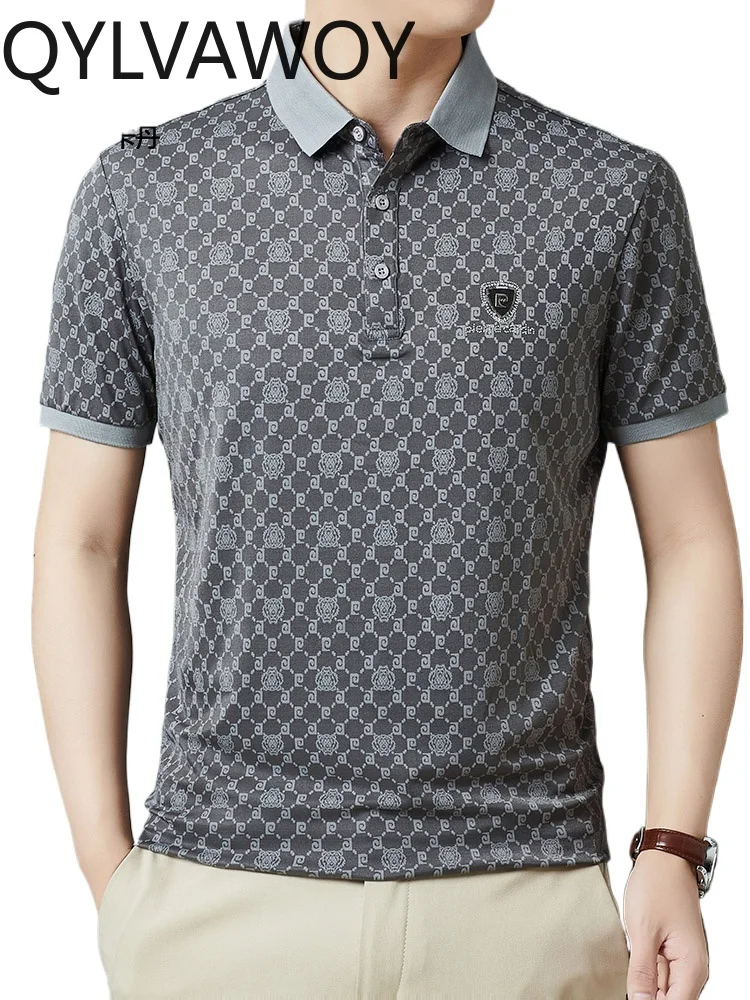 QYLVAWOY Summer New Men's Short-sleeved POLO Shirt Business Casual Breathable Lapel Half-sleeved T-shirt Middle-aged LJ2408