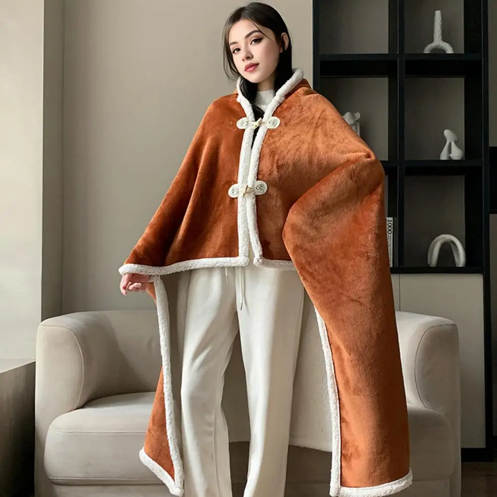 

Cloak Lamb Fleece Pullover Loose Winter Pajamas Flannel Blanket Pants With Sleeves Hoodie Soft And Warm Home Wear