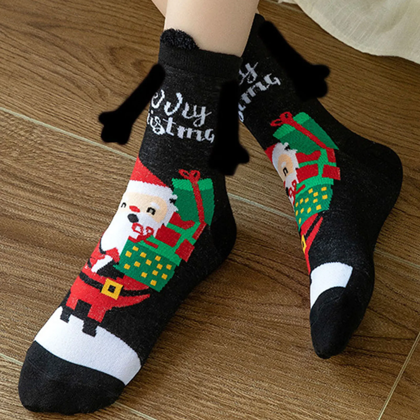 Christmas Hand in Hand Socks Xma Themed Cartoon Printed Unisex Funny Couples Socks for Women Friends Couples