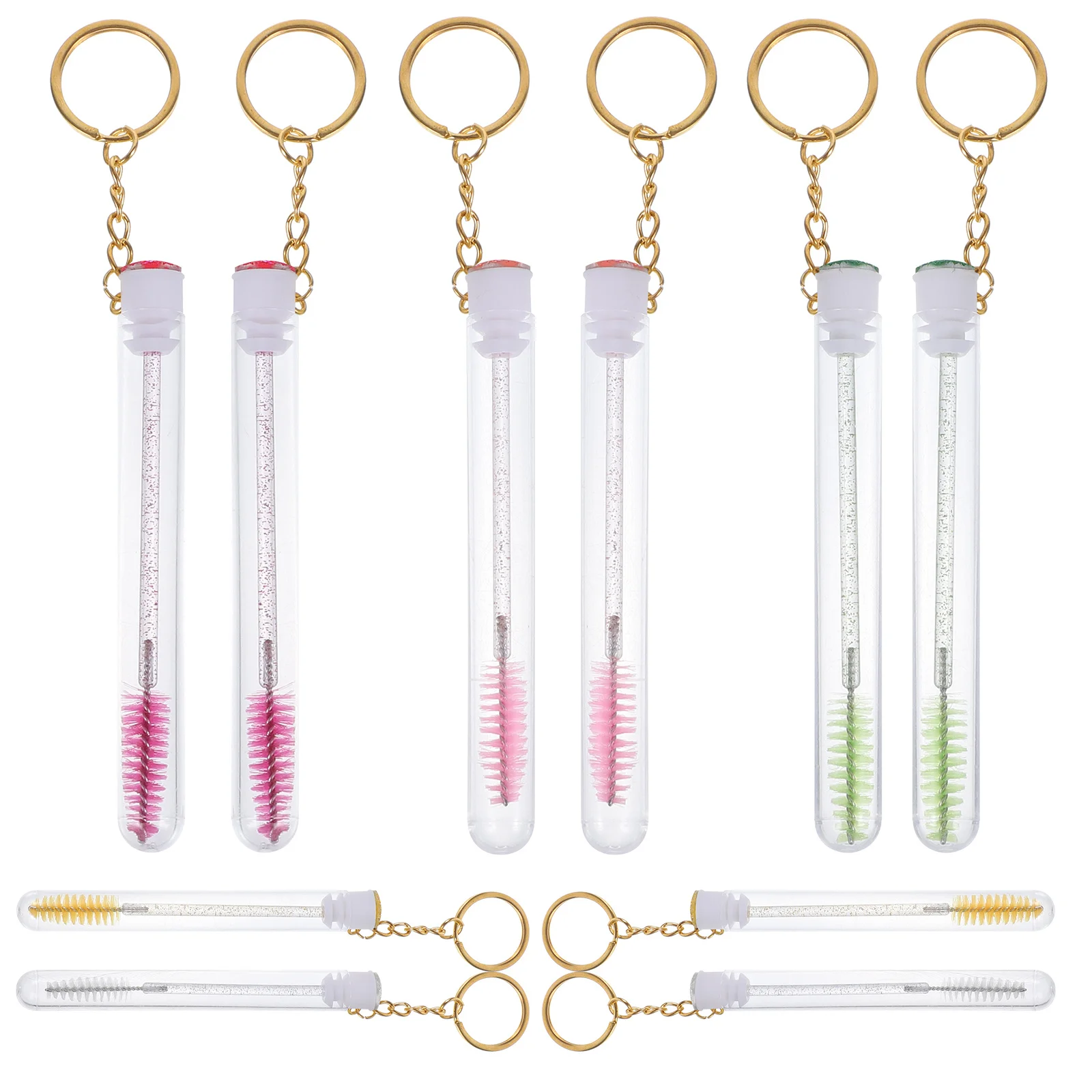 10Pcs Eyelash Brush with Keyring and Tube Lash Tool for Women Makeup Accessory Rhinestone Detail Fashionable Compact Design