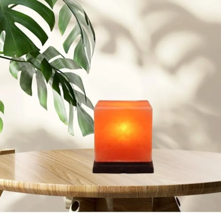 

NB Himalayan Pink Salt Lamp 8 x 6 x 6 Inches Cube Shape Natural Crystal Rock Salt Lamp with Dimmer Switch and Extra Bulb Warm A