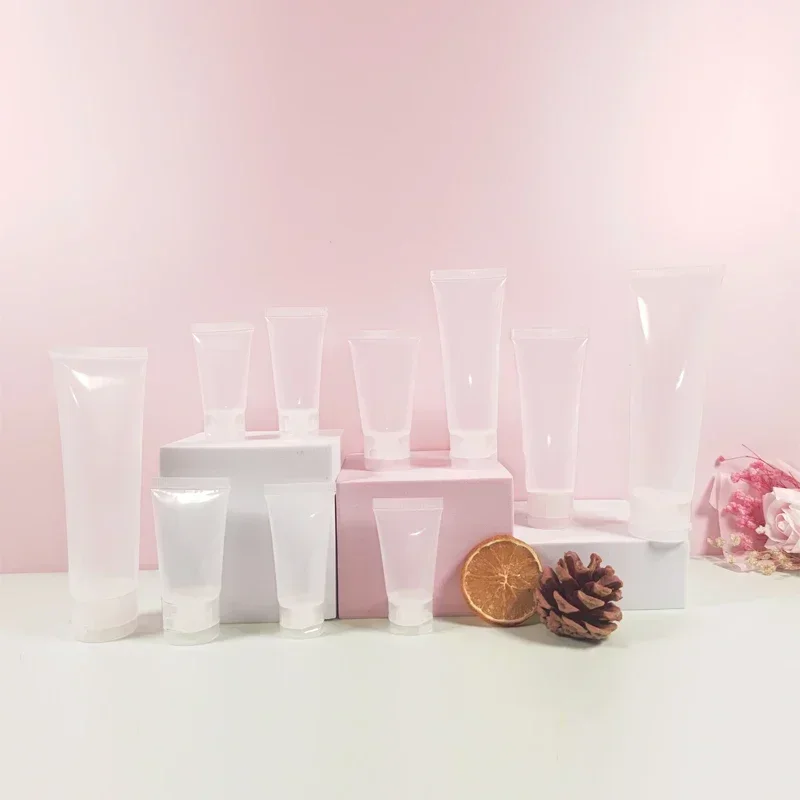 10Pcs Empty Clear PE Plastic Cosmetic Tubes Bottle with Flip Lid Smooth Polish Sample Containers For Hand Creams Lotion Toiletry