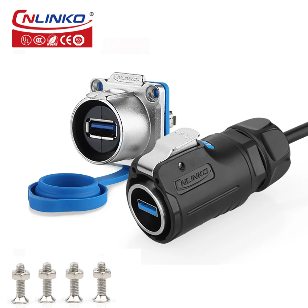 CNLINKO Waterproof IP68 USB 3.0 Connector Data Transfer Adapter Female Socket Jacks Male Plug with 0.5m/1m/2m/3m Extension Cable