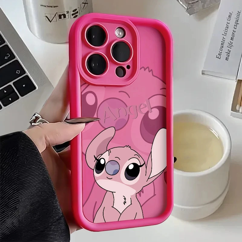 Cute Pink Stitch Couple Phone Case For iPhone 16 15 14 13 12 11 Pro Max XR XS 7 8 Plus Cartoon Soft Silicone Shockproof Cover