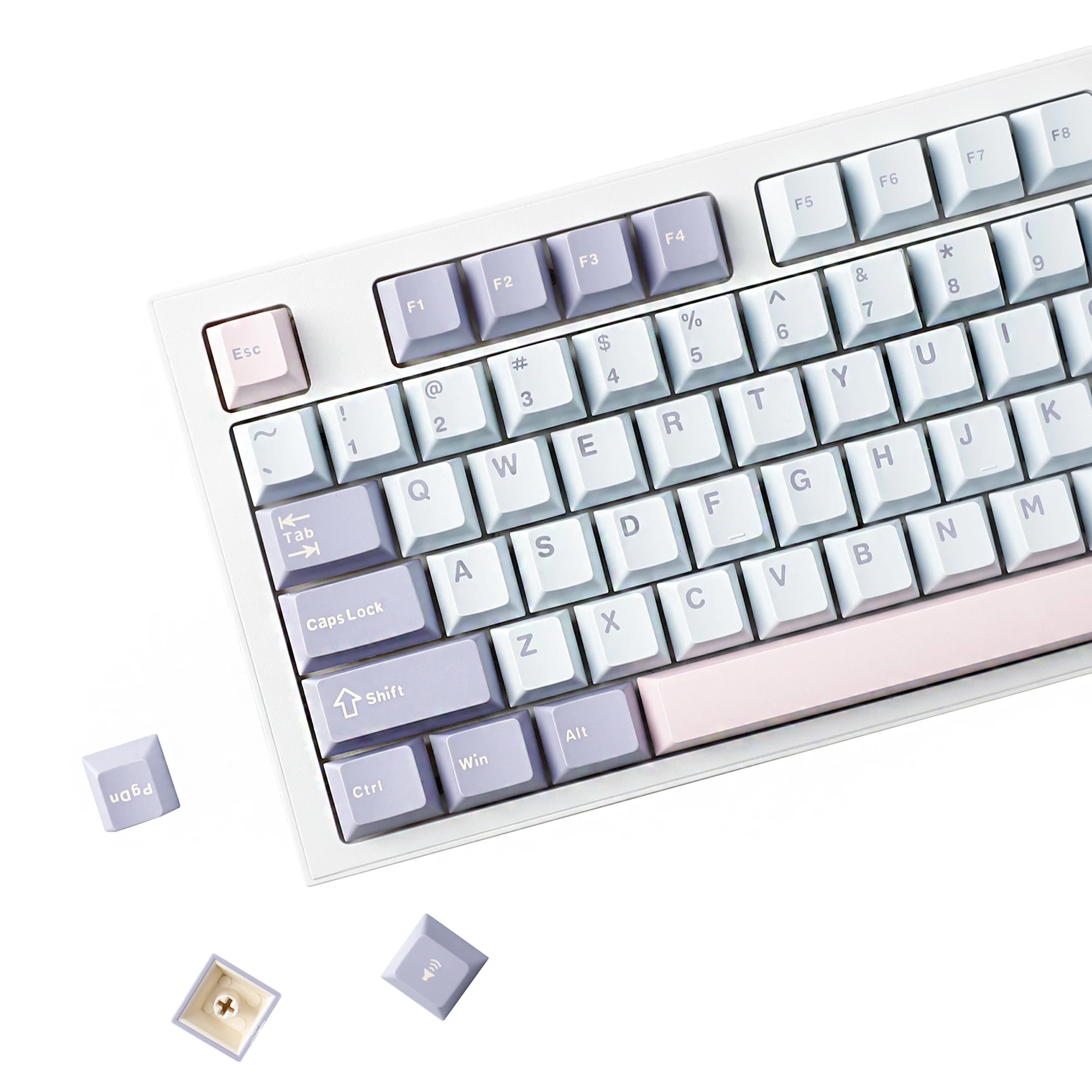 

YMDK 126 Keys Macarone Purple Blue Color Matching Double Shot Cherry Profile PBT Keycaps for Mx Mechanical Keyboard