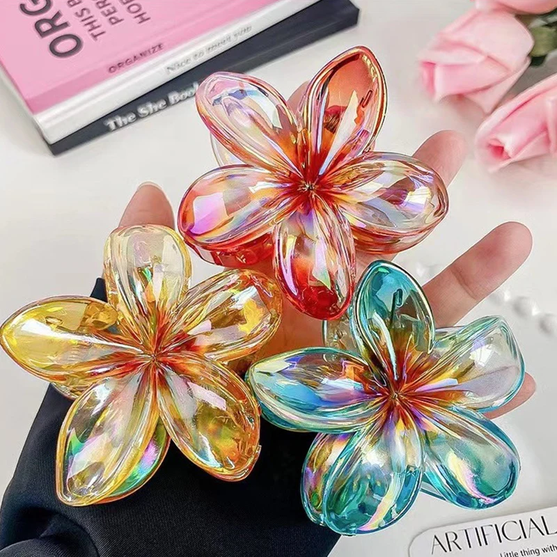 New Gradient Large Flower Acrylic Hair Clip for Women Sweet Hair Claws Crab Clamp Barrettes Hawaiian Headwear Accessories