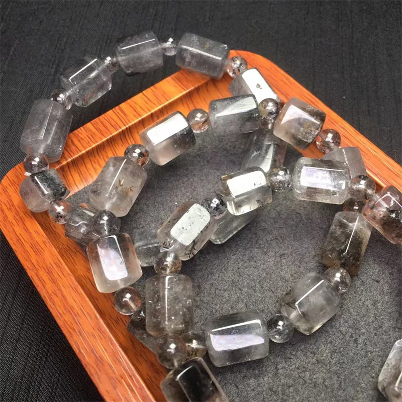 Natural Herkimer Diamond Bucket Beads Bracelet Handmade Crystal Fortune Energy Bangle Mineral Woman Amulet Jewelry Gift 10mm