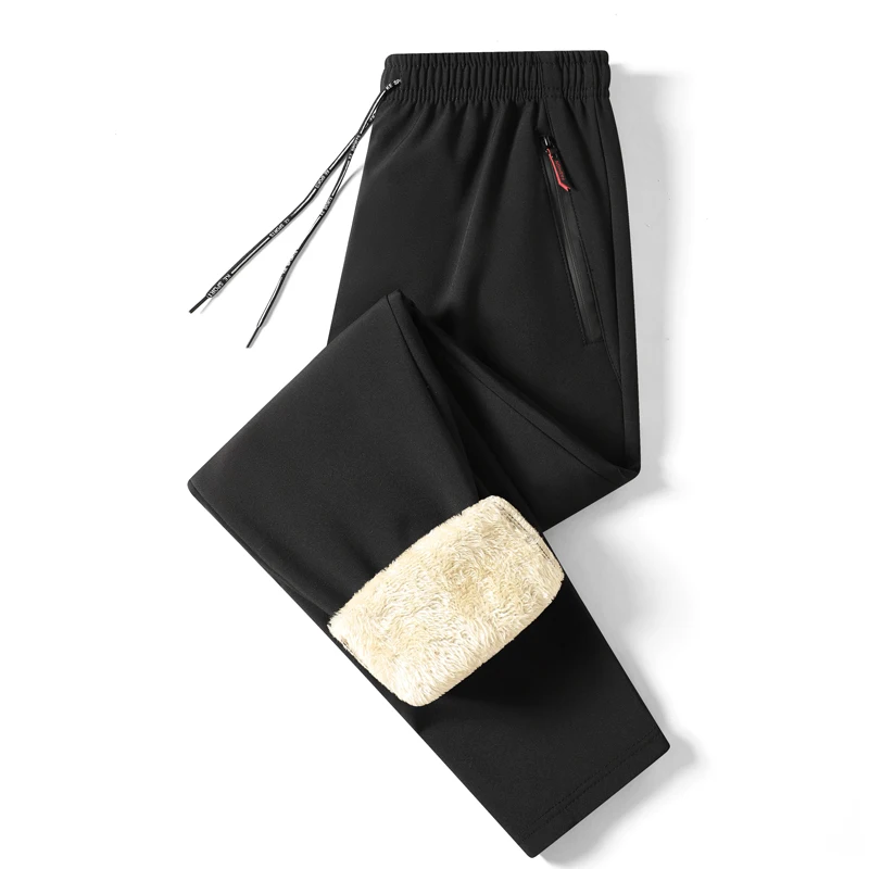 الشتاء الدافئ الرجال السراويل المستقيمة تمتد مرونة الخصر عارضة لينة عداء ببطء الكورية الكلاسيكية الأزرق الأسود الرمادي العلامة التجارية إضافة الفراء السراويل #4