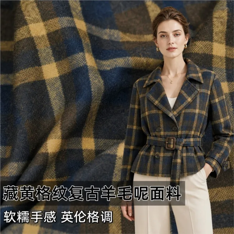 Stylish yellow checkered woolen fabric shirt coat and trousers designer
