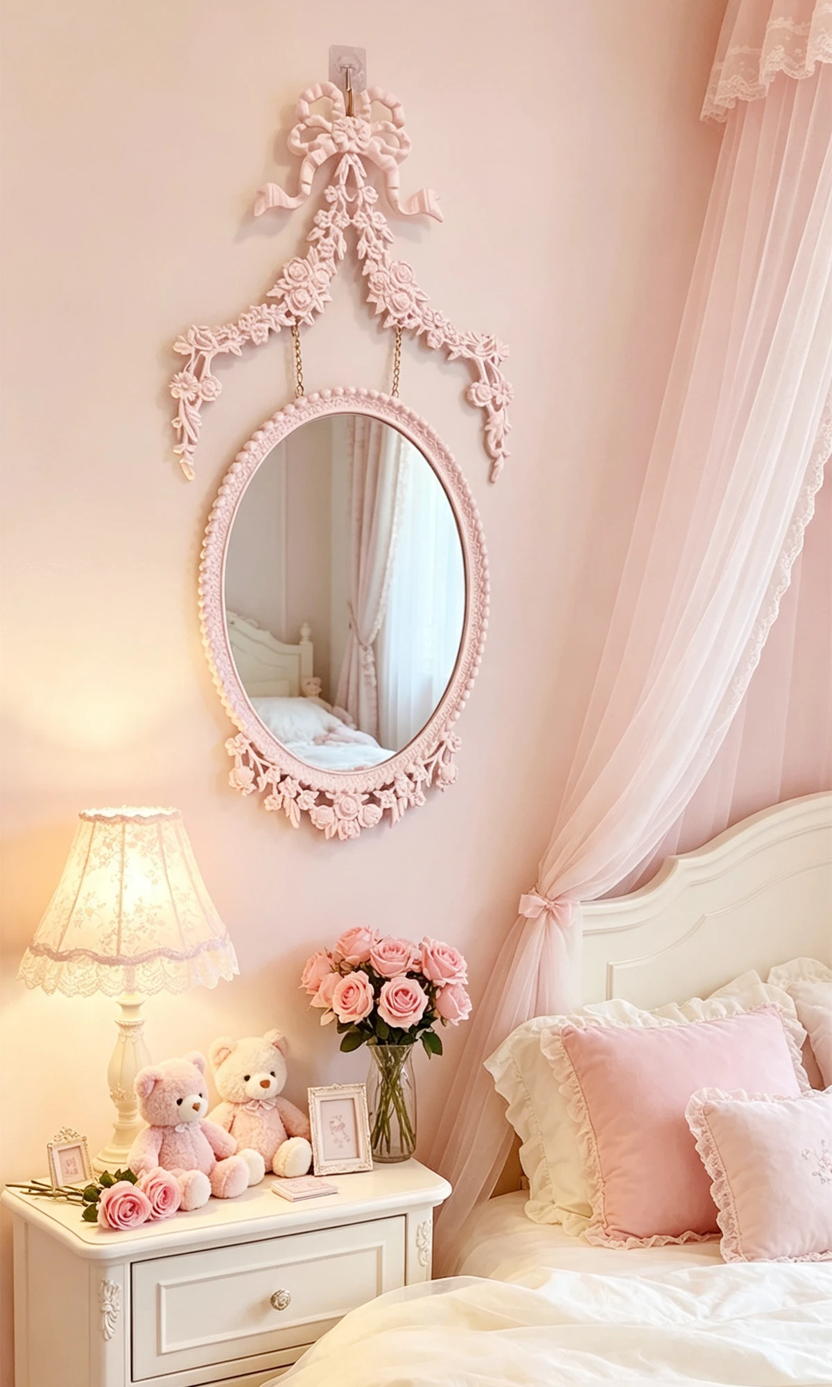 Decorative Stand Mirror Pink Vintage Wall Design Frame Bath Mirror Hallway Retro Bedroom Nordic Espejo Pared Room Decor