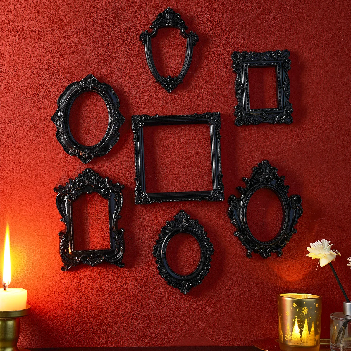 1 STÜCK, Reinmaterial im europäischen Stil, schwarzer, vergoldeter Requisiten-Fotorahmen, DIY-Wanddekoration, geeignet für Schieß-Requisiten