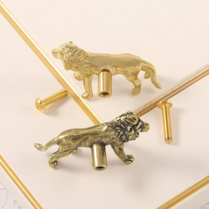 Golden Lion Furniture Handle Drawer Door Knobs Brass Animal Handles for Kitchen Wine Cabinet Door Wardrobe Cupboard Pulls Diy