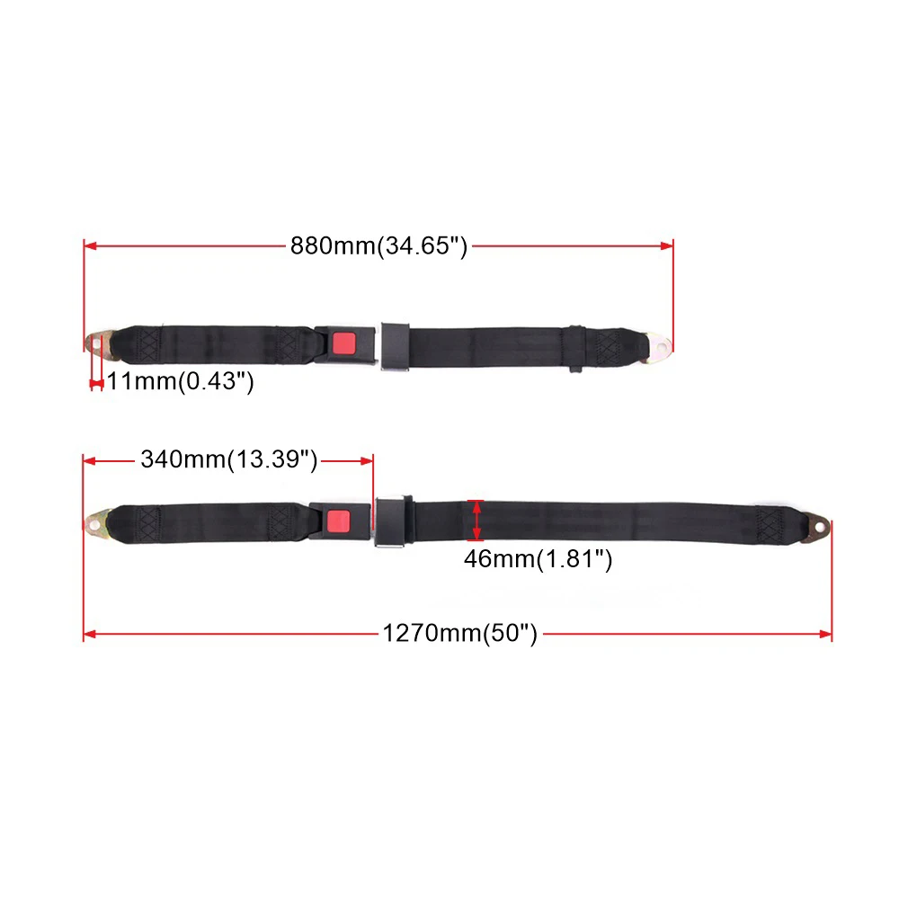 One Pair Black 2 Point Seat BeltsUniversal 2 Bolt Fixed Lap Safety Belt For All Vehicles With 2 Mount Bolt Points BAG119-BK