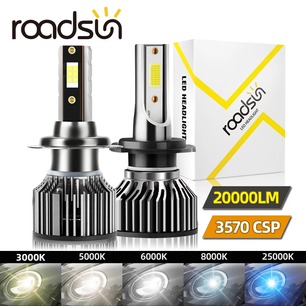 

roadsun Turbo H7 Led H4 H1 H11 HB3 9005 HB4 9006 Car Lamp Headlight Bulbs Auto Fog Lights 20000LM 3570 12V 24V 8000K 6000K 4300K