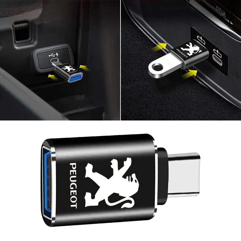 Für Peugeot Auto USB Typ C Kabel Konverter Lade Adapter Auto Zubehör Für Peugeot 308 307 206 208 207 3008 508 407 2008 50