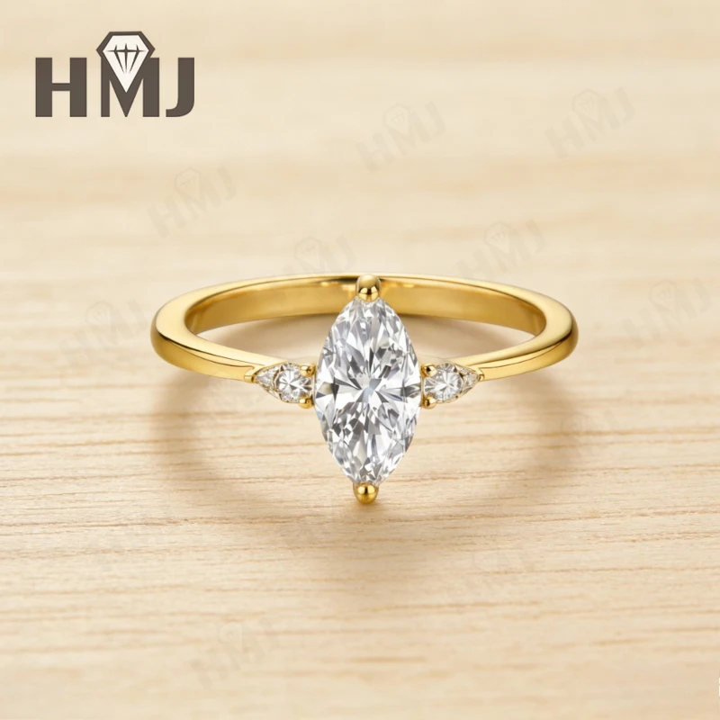 

Ring Moissanite Marquise 1CT D Color 925 Sterling Silver Plated 18K Gold Engagement Band Daily Wear Jewelry for Woman Wholesale