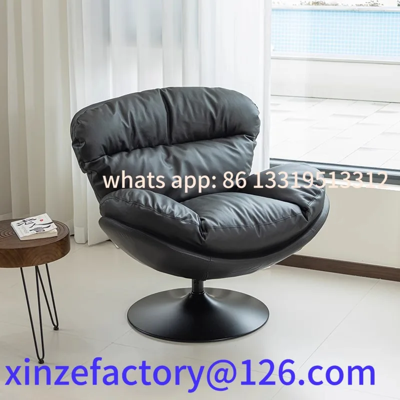 

Customizable single sofa chair eggshell leather rotating light luxury black recliner