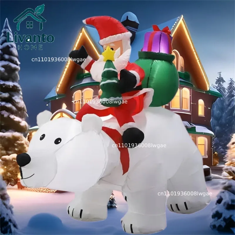 

Inflatable Toy Santa Ride Polar Bear Shake Head Christmas Inflatable Model Luminous Christmas Atmosphere Decoration Model
