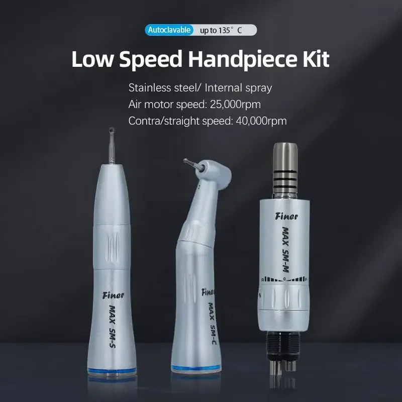 Dental Low Speed Handpiece Kit Inner Water Spray with Against Contra Angle Air Motor Straight Hand Piece