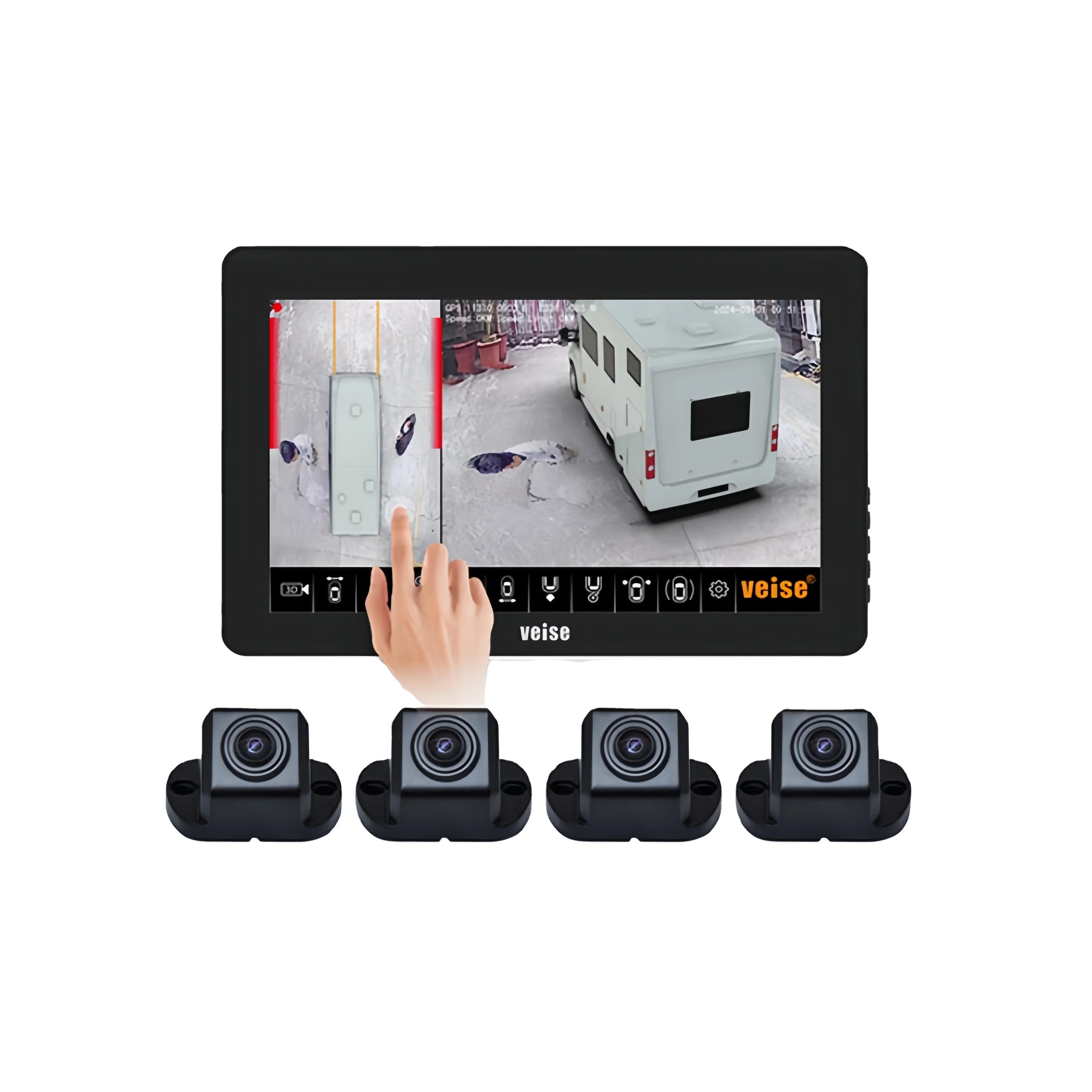 

360-Degree Camera Surround View Monitoring Integrated System With Touch Screen Backup Camera