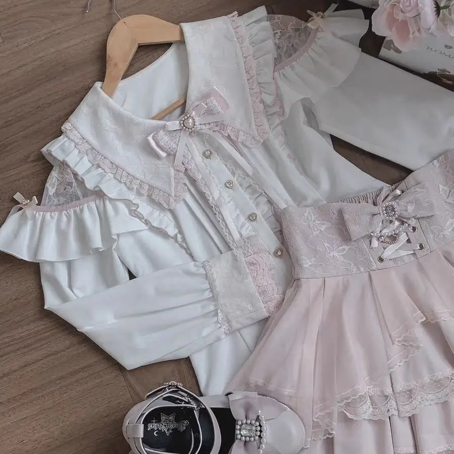 

Summer Sweet Kawaii Fashion Lolita Shirts Women Elegant Cute Japanese Style Blouse Y2K Aesthetic Gothic Long Sleeve Chic Tops