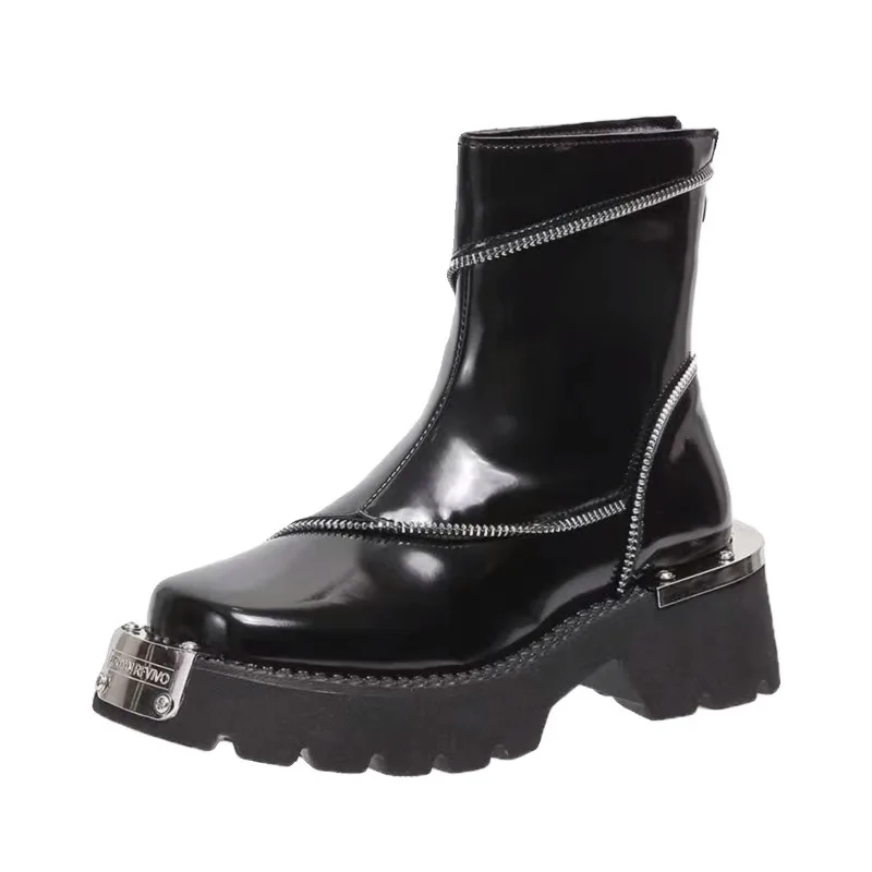 Botas góticas de sola grossa de dedo redondo para mulheres, antiderrapante, preto, alta qualidade, moda de rua, sapatos femininos, 2023