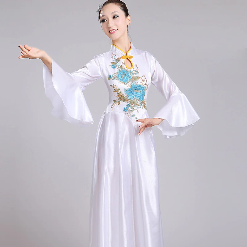 Ethnic Art Dance Performance Costume Middle-Aged Elderly Modern Choir Clothing Large Swing Skirt Chinese Traditional Dance Dress