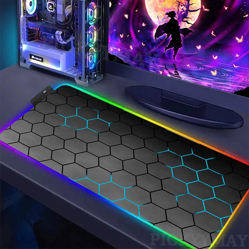 

RGB Gaming Mousepad LED Large Gamer Mousepads XXL Geometric Mouse Mats Big Keyboard Pads Luminous Desk Mat Mouse Pad Backlit