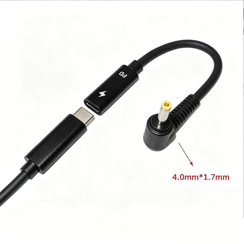 90 Degree Elbow PD Power Charging Cable USB3.1 Type‑C Female to DC 4.0*1.7mm Plug Connector for Lenovo Asus BenQ Notebook Laptop