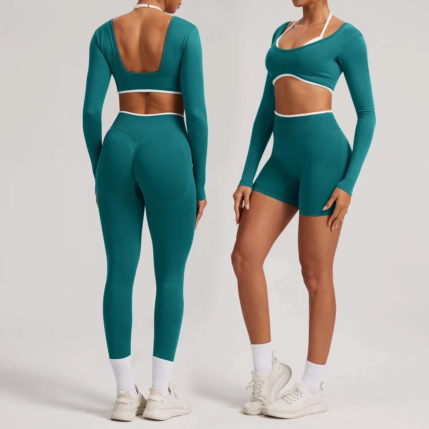 

Бесшовный комплект для йоги из 2 предметов: женский спортивный костюм, одежда для тренировок, спортивная одежда для зала, леггинсы для фитнеса, спортивная одежда с длинными рукавами, спортивная экипировка