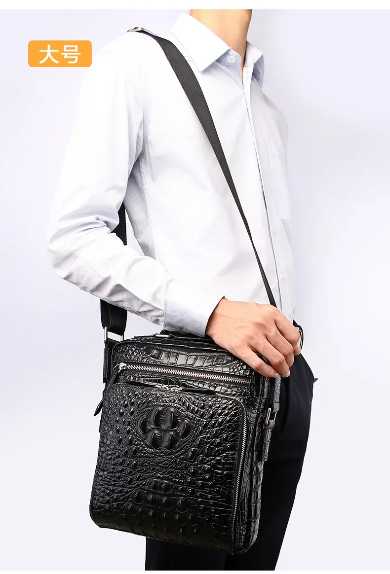 New Alligator Pattern Genuine Leather Men Crossbody Bag Casual Business Leather Men's Messenger Vintage Shoulder Handbags Bags