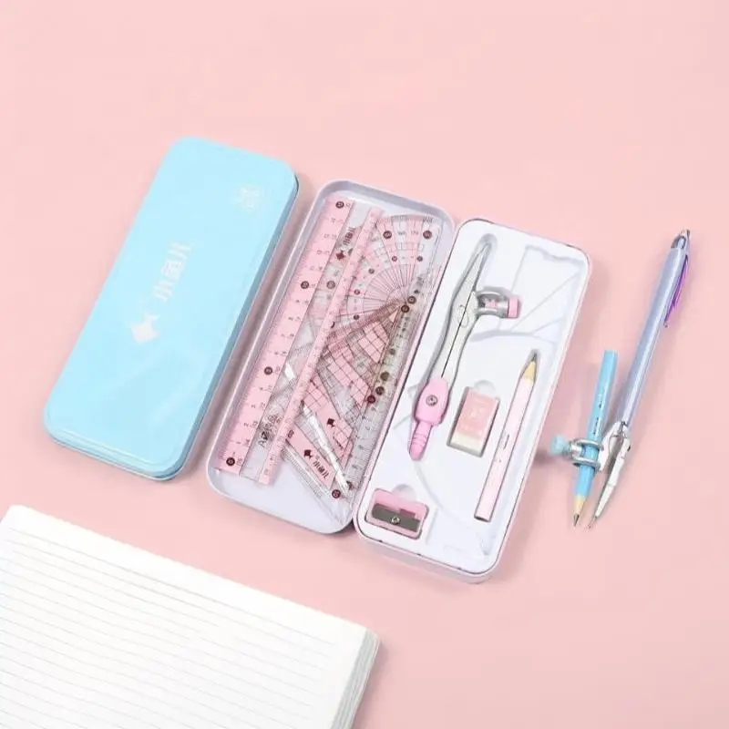 8Pcs/Set Geometry Math Drawing Stationery Set, Ruler Compass Pencil Kit for Students, School Supplies Gift for Boys & Girls