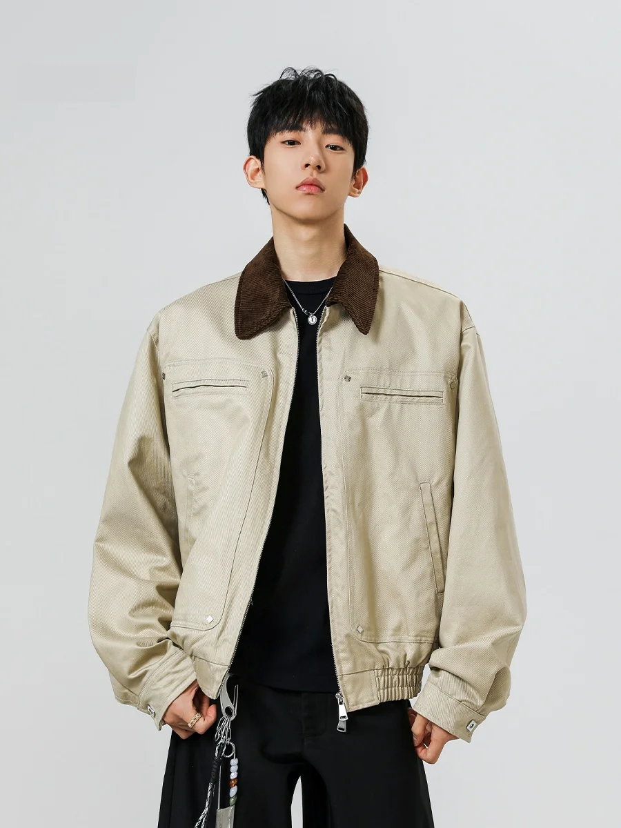 

Detroit Corduroy Jaet Men's Vintage American Sle Zipper Closure Workwear Coat Loose Fit Autumn Winter Faion Trend