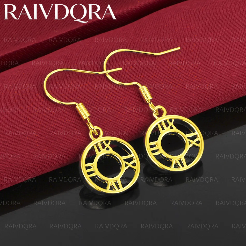 

18K Gold Plated Roman Numeral Concentric Circle Drop Earrings For Women Jewelry Classic Fashion Party Accessories