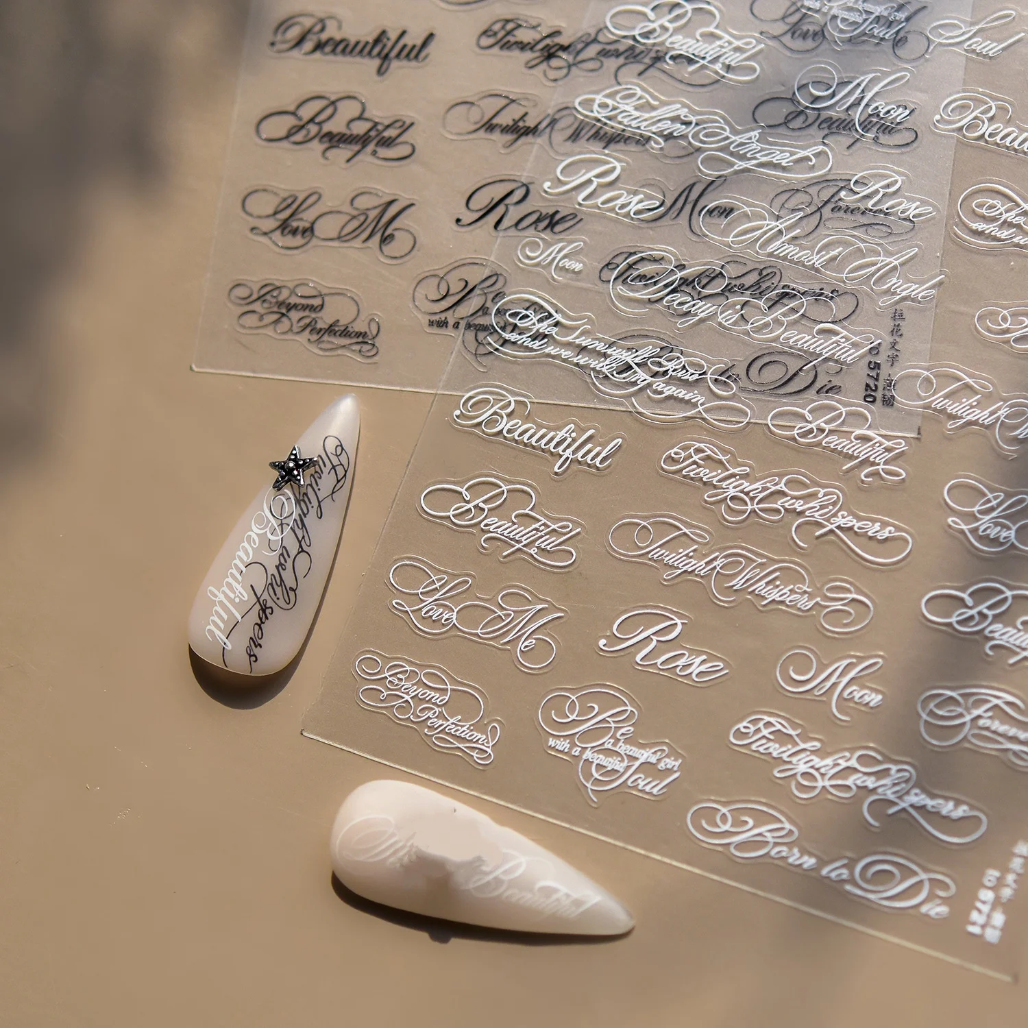 Black White Roman Letter Words Number Nail Stickers English Letter Art Word Gothic Style Manicure Decals DIY 3D Nail ArtStickers