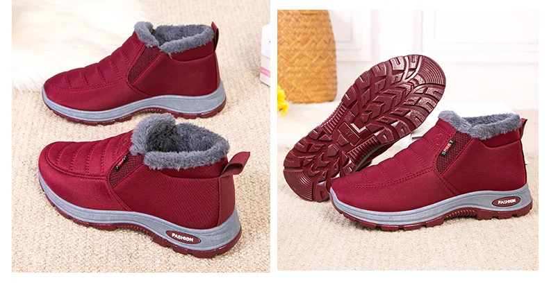 Damen Winter Fleece-gefütterte Slip-On Schneestiefel Wasserdichter Stoff Rutschfeste Robuste Sohle Warme Knöchelhohe Outdoor-Wanderstiefel – Detail 12