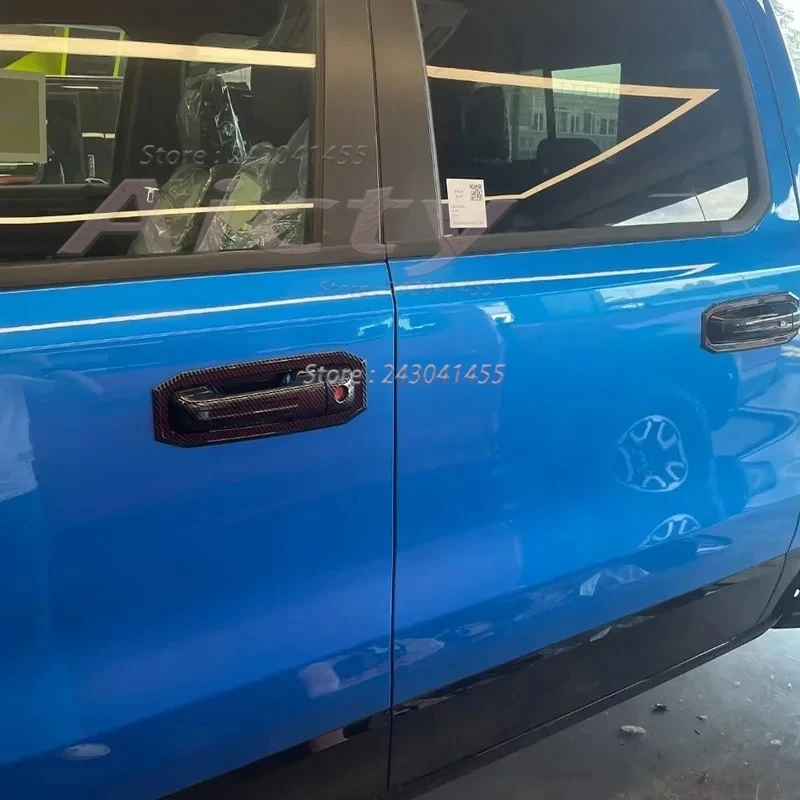 

For Dodge Ram 1500 TRX 2021 2022 2023 Carbon Fiber Chrome Car Door Handle Bowl Cover Trim Sticker Styling Accessories