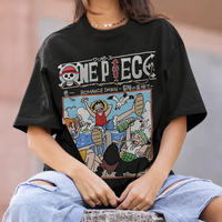 ONE PIECE Hot-blooded Animation Short-sleeved Men's and Women's Same Style Comfortable Short-sleeved Couple's Casual Popular Top