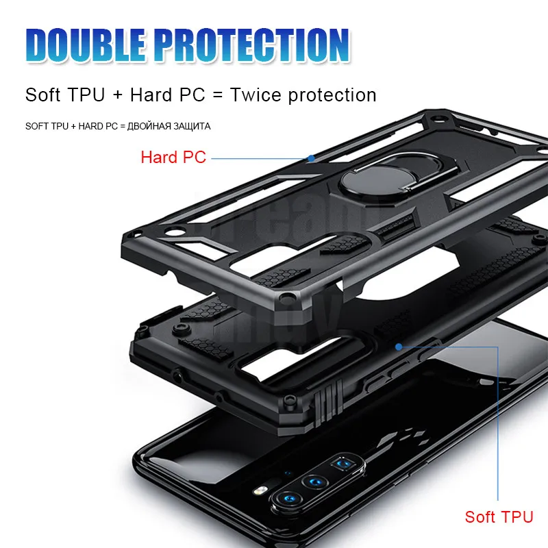 Funda de lujo a prueba de golpes para Huawei P30 Pro P Smart 2019, funda de parachoques suave para Huawei Honor 10 P30 Lite, funda con anillo